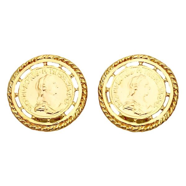 Gold Plated Coin Design Clip On Earrings circa 1980s